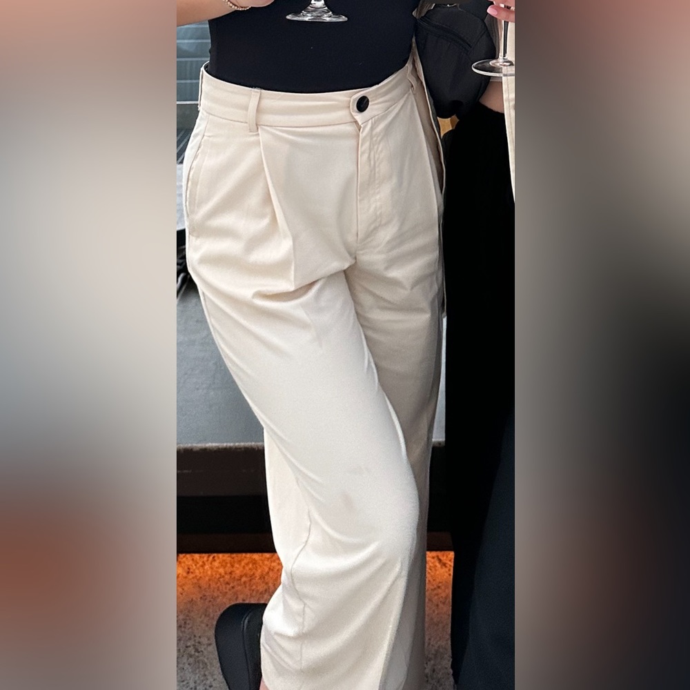 Zara women’s beige high waisted wide leg pant